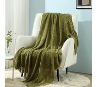 CREVENT Plaid décoratif en Tricot, Doux, Chaud, Confortable, léger pour canapé, Chaise, lit - pour Printemps, été - 127 x 152 cm, Vert Avocat