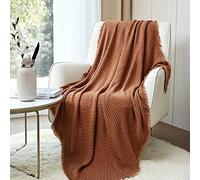 CREVENT Plaid décoratif en Tricot, Doux, Chaud, Confortable, léger pour Maison, canapé, Chaise, lit - pour Printemps, été, Automne - 127 x 152 cm, Caramel/Rouille