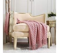 CREVENT Plaid décoratif en Tricot Doux pour canapé, Chaise, pour Le Printemps, l’été, 127 cm x 152 cm, Rose poudré/Rose pâle