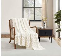CREVENT Plaid gaufré respirant et doux de style rustique pour canapé, chaise, lit, couverture d'extérieur pour voyage, 127 x 152 cm (ivoire)