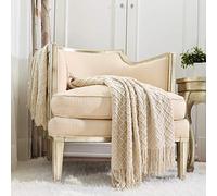 CREVENT Plaid Rustique décoratif Doux, Chaud, Confortable, léger en Voyage, pour canapé, Chaise, lit, pour Le Printemps, l’été, 127 cm x 152 cm, Beige/Ivoire