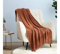 CREVENT Plaid Rustique Doux, Chaud et léger en Voyage, pour canapé, Chaise, lit, pour Le Printemps et l’été, 127 x 152 cm, Caramel/Orange (Rust Burnt Orange)