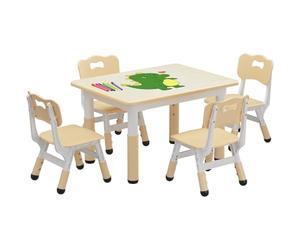 Crevyteg 31.49 x 23.62in Ensemble Table Et 4 Chaises Enfants - Hauteur Réglable, Plateau Anti-Rayures, Pieds Antidérapants - Mobilier d'Activité 2-10 Ans - pour Crèche, école, Maison