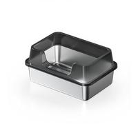 Crevyteg Bac à litière pour chat en acier inoxydable avec couvercle, 32 L, extra large, pour grands chats, facile à nettoyer et sans odeur, bac à litière en métal stable, 50 x 35 x 22 cm, noir