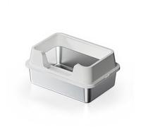 Crevyteg Bac à litière pour chat en acier inoxydable avec couvercle, 32 L, extra large, pour grands chats, facile à nettoyer et sans odeur, bac à litière en métal stable, 50 x 35 x 27 cm, blanc cassé
