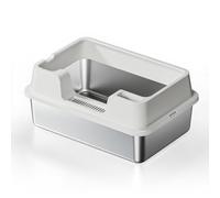 Crevyteg Bac à litière pour chat en acier inoxydable avec couvercle, 35 L, extra large, pour grands chats, facile à nettoyer et sans odeur, litière en métal stable, 60 x 40 x 22 cm, blanc