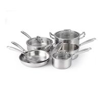 Crevyteg Batterie de cuisine haut de gamme 3 couches inox - Répartition uniforme de la chaleur - Compatible induction, sans PFOA, incluant poêles, casseroles, sauteuse, faitout avec couvercles - Set