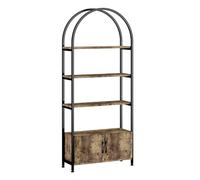 Crevyteg Bibliothèque arquée Moderne 4 Niveaux - avec Portes - Structure métallique Robuste - Meuble indépendant pour Bureau, Salon ou Chambre - 181 cm - Marron Cadre Noir