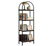 Crevyteg Bibliothèque de Bureau arquée à 4 Niveaux, 183 cm - Cadre en métal Noir, tablettes Bois Marron - Design Industriel Moderne, Montage Facile - Rangement spacieux pour Salon, Chambre, Bureau -
