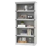 Crevyteg Bibliothèque Ouverte Rustique 5 Niveaux - Étagère à Livres Robuste en Bois Massif pour Bureau, Salon ou Chambre - Design Ferme élégant, Grand capacité de Rangement - Finition Blanc Antique,