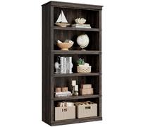 Crevyteg Bibliothèque Ouverte Rustique 5 Niveaux - Étagère à Livres Robuste en Bois Massif pour Bureau, Salon ou Chambre - Design Ferme élégant, Grand capacité de Rangement - Finition chêne foncé,