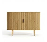 Crevyteg Buffet Bas 120 cm Style flûté pour Salon ou entrée - Bois Finition chêne Naturel - Portes coulissantes - Étagères réglables - Console Moderne - Poignée dorée Wild Oak Gold Handle en Bout