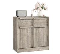Crevyteg Buffet Contemporain avec rangements - Commode Moderne pour Salle à Manger/Cuisine/Salon - 2 Portes, 2 tiroirs - Finition élégante Noire - Parfait pour Vaisselle ou Coin café