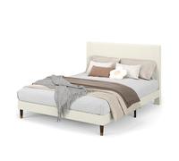 Crevyteg Cadre de lit plateforme moderne pour lit double, 199,5 x 137 x 110 cm, avec tête de lit rembourrée et support à lattes métalliques robustes, pas besoin de ressorts de boxe, assemblage facile