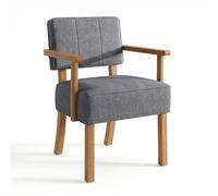 Crevyteg Chaise de Salle à Manger Style mi-siècle, Dossier à Rayures Verticales, Assise Confortable en Lin, Cadre en Bois Massif - Idéale pour Salon, Chambre ou Coin Repas - Coloris : Lin à Rayures