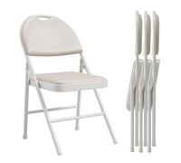 Crevyteg Chaise Pliante rembourrée Confortable pour Salle à Manger - Dossier Haut, Structure métal Solide, empilable, Portable - Siège en Simili Cuir - Lot de 4, Beige