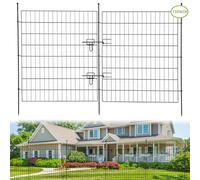 Crevyteg Clôture décorative de jardin - Barrière en métal antirouille avec porte - Protection chiens, lapins - Bordure parterre - 15 panneaux plats 73,6×81cm - Inclus 14 panneaux, 1 porte, 16 piquets