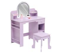 Crevyteg Coiffeuse Enfant avec Miroir LED et bibliothèque - Table Maquillage avec 3 Modes d’éclairage, tiroir de Rangement, Tabouret - Ensemble Bureau pour Fille, idéale Chambre ou Salle de Jeux -