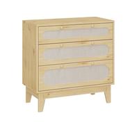 Crevyteg Commode moderne en rotin à 3 tiroirs, armoire de rangement en bois robuste pour chambre à coucher, salon, couloir