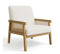 Crevyteg Confort et élégance | Fauteuil d'appoint avec accoudoirs en rotin - Dossier Haut - Tissu Effet Laine d'agneau - Structure Bois Robuste - Style bohème Moderne - Couleur : Lambswool Blanc,
