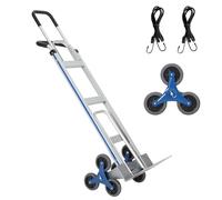 Crevyteg Diable monte-escalier aluminium 2-en-1 - 272 kg - 6 roues, poignées doubles, base extensible, 2 sangles élastiques - Trolley pliable robuste pour escaliers, entrepôt, courses, jardin -