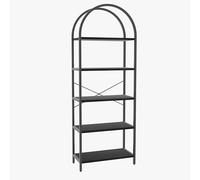 Crevyteg Énorme capacité de Rangement - Bibliothèque de Bureau 5 Niveaux Bois et métal - Structure arquée Robuste - Parfaite pour Salon, Chambre ou Bureau - Cadre en Fer Noir + Planches Noires