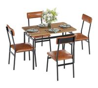 Crevyteg Ensemble de table de salle à manger moderne, 5 pièces, table de cuisine avec chaises pour petits espaces, cadre en métal robuste, dessus résistant à l'eau, pour petit déjeuner, coin salon
