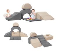 Crevyteg Ensemble modulable de 7 Blocs d'modèle en Mousse Douce pour Enfants - Mobilier de Salon méthode éducative - Toboggan, Tunnel, marches, Rampe - Housses lavables, Base antidérapante - Aire de