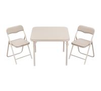 Crevyteg Ensemble Pliable 3 pièces pour Enfants - Table carrée et 2 chaises rembourrées PU - Structure métal Robuste - Confortable, Portable - Crèche, Classe, Maison - Couleur : Beige