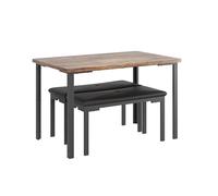 Crevyteg Ensemble Salle à Manger 3 pièces Gain de Place - Table compacte Style rétro, 2 bancs rembourrés, Structure métal Robuste, mobilier Moderne pour 4 Personnes - Coloris rétro