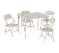 Crevyteg Ensemble Table et chaises Pliables Enfant - Table carrée rembourrée PU, Cadre métal léger, Assise Confortable - Idéal Salle à Manger, activités, Apprentissage - Beige, 1+4