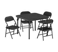 Crevyteg Ensemble Table et chaises Pliantes Enfant - Table carrée rembourrée en Cuir PU, Structure en métal - Parfait pour activités, Repas, Loisirs, Apprentissage - Noir, 1 Table + 4 chaises