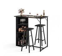 Crevyteg Ensemble Table Haute 3 pièces avec 2 tabourets et étagères - Mobilier Compact pour Bar, Cuisine Petit Salon Salle à Manger - Style Industriel Bois Couleurs Vintage Noir Noyer