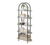 Crevyteg Étagère De Bureau Arquée 5 Niveaux 180cm/70.86in Bibliothèque Indépendante Structure Métallique Stable Design Contemporain Rangement Haut pour Salon Chambre Bureau Noir + Gris Graphite