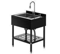 Crevyteg Évier professionnel inox 304 autoportant - Cuve profonde distinctif, robinet 360° extractible, kit de vidange inclus - Pour buanderie, garage, restaurant, cuisine - 25,7" × 20,7" × 39,5",