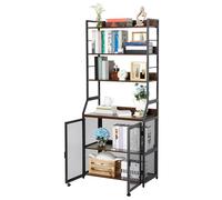 Crevyteg Gain de Place Moderne - Bibliothèque de Bureau 2-en-1 avec Armoire, étagère Verticale en métal et Bois, Robuste pour Bureau à Domicile ou Salon, Design Industriel - Finition Noir-Brun