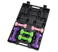 Crevyteg Haltères néoprène antidérapants pour force et fitness - Set complet pour femmes et enfants - Excellents pour entréeînement maison - Poids légers 3/5/8 lb - Avec support plastique noir (1