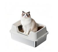 Crevyteg Litière pour Chat XXL en Acier Inoxydable - Parois Hautes Amovibles - Nettoyage Facile - Anti-Odeur, Semi-fermée, Anti-Fuite - Idéale Grands Chats ou Plusieurs - Pelle Incluse, 50x35x27cm,