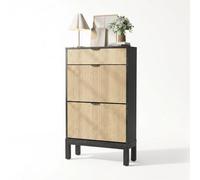 Crevyteg Meuble à chaussures étroit moderne - 2 tiroirs basculants + 1 tiroir, étagères réglables - Capacité 8-12 paires, portes rainurées, rangement caché - Pour entrée ou couloir, couleur contrastée