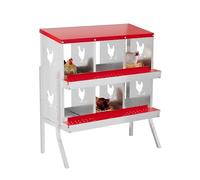 Crevyteg Nichoir à poule, boîte de ponte en métal à 2 niveaux avec toit incliné résistant à l'eau, facile à nettoyer pour poulets, poules, canards, 6 compartiments avec pattes, rouge