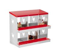 Crevyteg Nichoir à poule, boîte de ponte en métal à 2 niveaux avec toit incliné résistant à l'eau, facile à nettoyer pour poulets, poules, canards, 6 compartiments, rouge