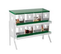 Crevyteg Nichoir à poule, boîte de ponte en métal à 2 niveaux avec toit incliné résistant à l'eau, facile à nettoyer pour poulets, poules, canards, 8 compartiments avec pattes, vert