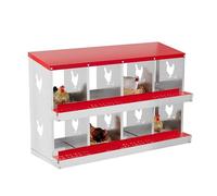Crevyteg Nichoir à poule, boîte de ponte en métal à 2 niveaux avec toit incliné résistant à l'eau, facile à nettoyer pour poulets, poules, canards, 8 compartiments, rouge