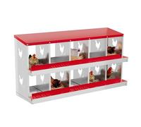 Crevyteg Nichoir à poule, boîte de ponte en métal à 2 niveaux avec toit incliné résistant à l'eau, facile à nettoyer pour poulets, poules, canards, 10 compartiments, rouge