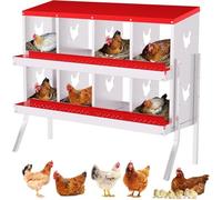 Crevyteg Nichoir à poule, boîte de ponte en métal à 2 niveaux avec toit incliné résistant à l'eau, facile à nettoyer pour poulets, poules, canards, 8 compartiments avec pattes, rouge