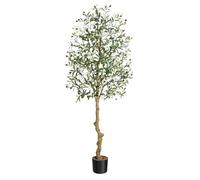 Crevyteg Olivier artificiel réaliste - Plante décorative pour maison et bureau - Rameaux feuillues et fruits en soie, tige robuste, mousse sèche - Style méditerranéen, pot inclus - Livré avec sac en