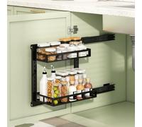 Crevyteg Organiseur de rangement sous évier, 2 niveaux en acier au carbone avec panier coulissant, étagère de rangement coulissante sous évier pour cuisine et salle de bain, 29 x 20 x 41,5 cm