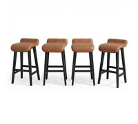 Crevyteg Style Industriel - Tabourets de Bar extensionérieurs en Similicuir Marron - Dossier Bas, Repose-Pieds, Pieds en Bois - pour Cuisine, Salle à Manger, îlot Central ou Bar - Lot de 4, Couleur :