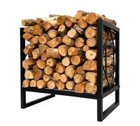 Crevyteg Support à bûches extérieurérieur/intérieur en métal Noir - Design aéré décoratif, Anti-basculement, Compact - Idéal pour cheminée, poêle à Bois, Foyer ou terrasse - Rangement Bois de