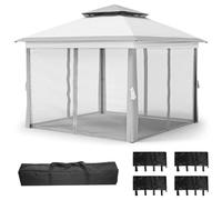 Crevyteg Tonnelle Pliante extensionérieure 11x11ft avec moustiquaire - Imperméable & Anti-UV - Hauteur réglable - Montage Facile - Idéale terrasse, Jardin, fêtes - Couleur : Vert & Beige